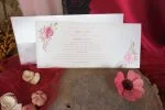 Invitatii nunta lucioase trandafiri roz 10.5 x 24 cm
