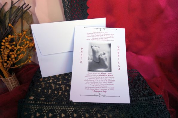 Invitatii de botez carton mat destinat textului 13.5 x 20 cm