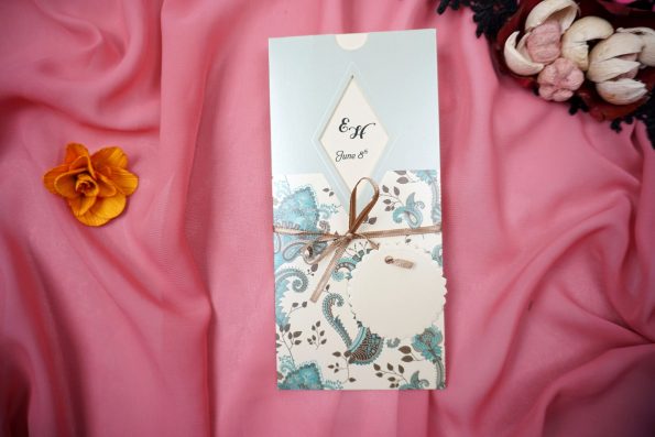 Invitatii nunta clasice bleu 9.9 x 21 cm
