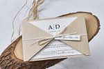 Invitatii nunta carton mat cu striatii si relief legata panglica satin 20.3 x 13.3 cm