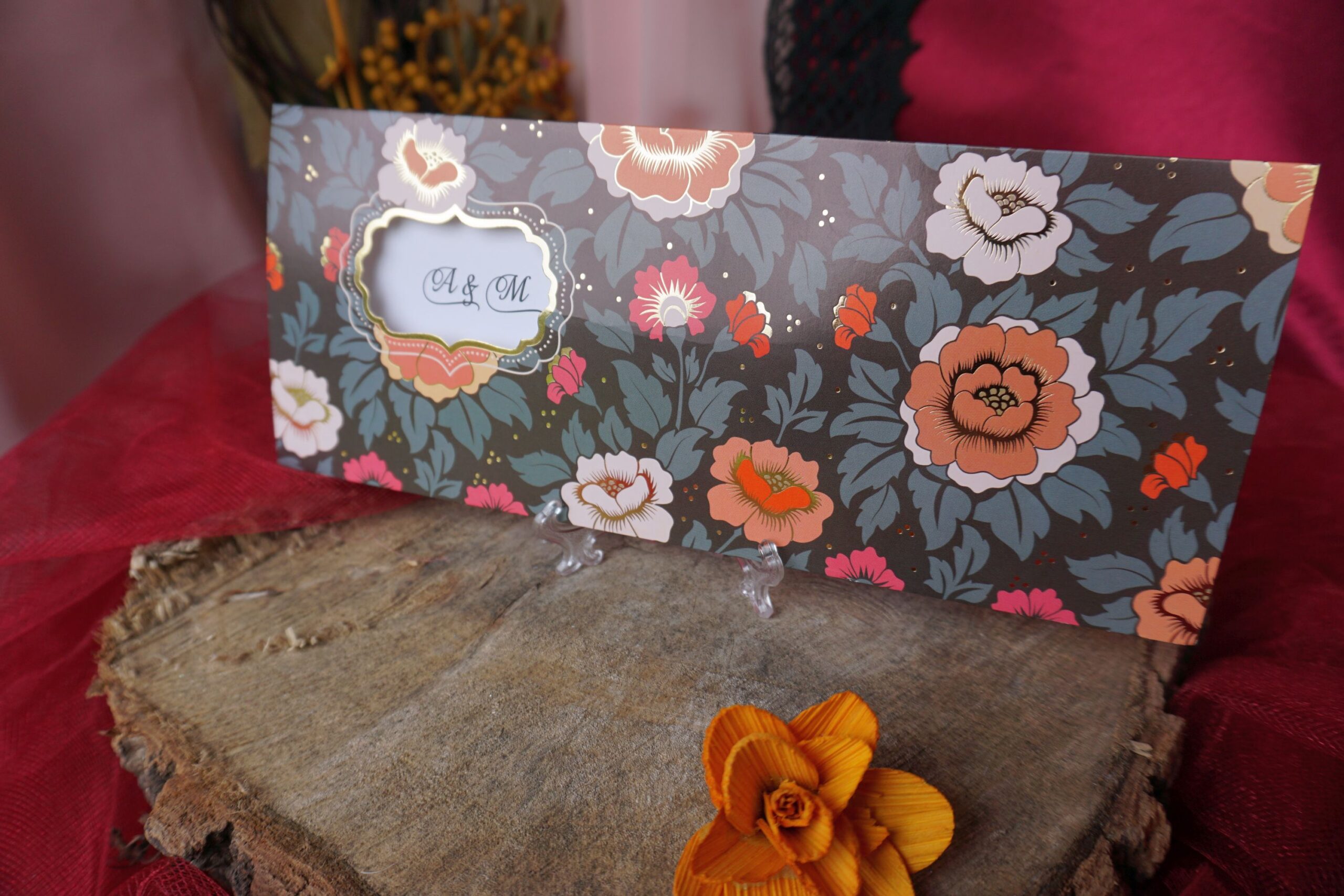Invitatii nunta plic floral multicolor 10 x 24 cm Invitatii nunta plic floral multicolor 10 x 24 cm