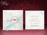 Invitatii nunta crem plic cu model floral si panglica 13.5 x 13.5 cm