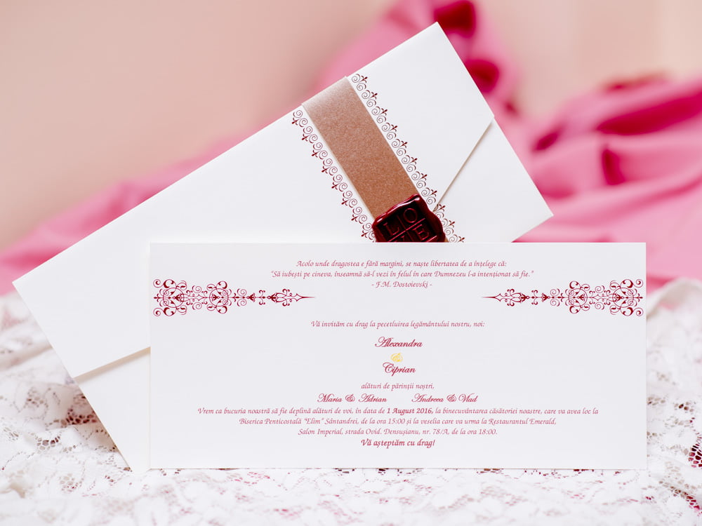 Invitatii nunta carton model banda carton sigiliu 11.6 x 25.5 cm Invitatii nunta carton model banda carton sigiliu 11.6 x 25.5 cm