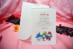 Invitatii botez cu strumfi 13.5 x 20 cm
