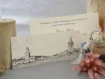 Invitatii nunta crem model peisaj creionat 10 x 24 cm