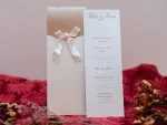 Invitatii nunta crem aurie cu fundita satinata  25 x 9 cm