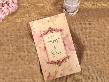 Invitatii nunta model floral roz 11.9 x 19.5 cm