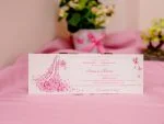 Invitatii nunta carton perlat floral cu imprimare text si plic 9 x 27 cm