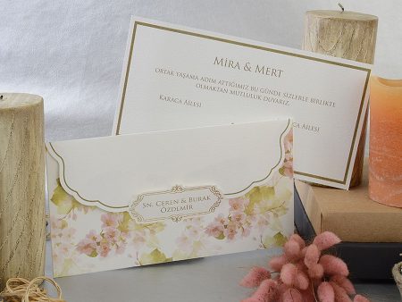 Invitatii de nunta carton mat model floral - inclus in pret 10.5 x 22.5 cm