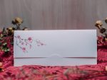 Invitatii nunta cu margini argintii şi flori de cireş 11 x 25.7 cm