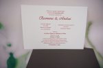 Invitatii nunta moderne albe plic maro 19.5 x 13.5 cm