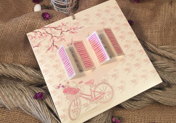 Invitatii nunta cu snur model floral si bicicleta 16.2 x 16.2 cm