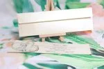 Invitatii nunta carton sidefat folie transparenta decupaj inimioara doua miri 6.5 x 24.5 cm
