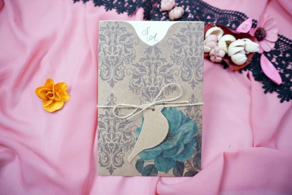 Invitatii nunta elegante maro 14 x 20.6 cm