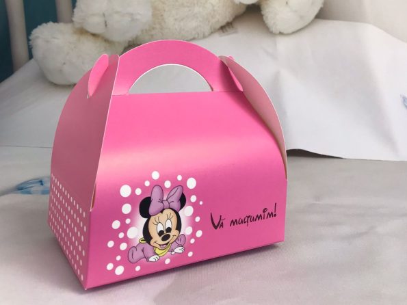 Cutii de Prajituri de 200g culoare roz cu Minnie 13 x 9 x 12 cm