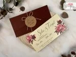 Invitatii nunta plic bordo model floral roz 19.5 x 9.4 cm
