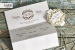 Invitatii nunta carton lucios cu bentita 22 x 10.2 cm