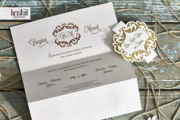 Invitatii nunta carton lucios cu bentita 22 x 10.2 cm