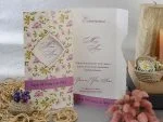 Invitatii nunta flori roz inchidere cu bentita 20 x 10 cm
