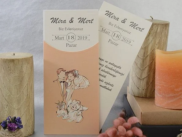 Invitatii nunta carton lucios miri exterior fara plic clasic 22 x 9 cm