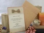 Invitatii nunta cu fundita vintage carton mat si model abstract 14 x 20 cm