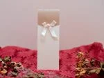 Invitatii nunta crem aurie cu fundita satinata  25 x 9 cm