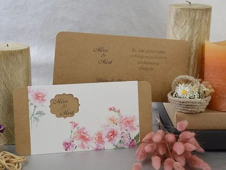 Invitatii nunta carton exterior cu model floral 10 x 20 cm