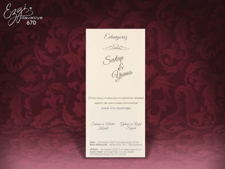 Invitatii nunta carton lucios cu striatii cu flori 10 x 21.3 cm