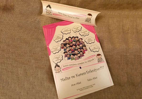 Invitatii nunta carton lucios cu striatii rulate intr-o cutiuta 19.7 x 29.3 cm