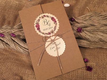 Invitatii nunta carton reciclat model floral 13.5 x 20.7 cm