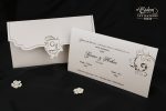 Invitatii nunta  carton sidefat cu model in relief 13.5 x 25 cm