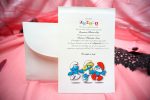 Invitatii botez cu strumfi 13.5 x 20 cm