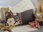 Invitatii de nunta din carton sidefat floral 10.5 x 23 cm