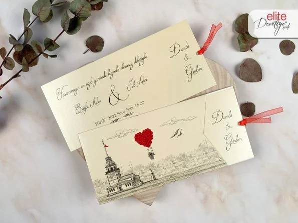 Invitatii nunta crem cu model 21.5 x 9.9 cm