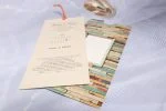 Invitatii nunta carton sidefat vintage multicolor cu decupaj 10.5 x 22 cm