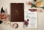 Invitatii nunta decor floral rosu sfoara cardulet 13.5 x 20.5 cm