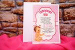 Invitatii botez roz cu buline