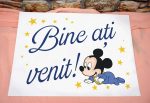 Placute Bine ati venit botez baieti stelute galbene si Mickey Mouse