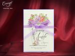 Invitatii nunta carton mat cu motive florale si panglica 19 x 13.5 cm
