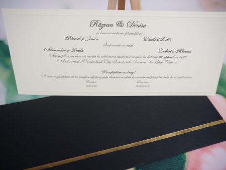 Invitatii nunta cu plic negru auriu 26.5 x 10.5 cm