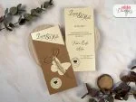 Invitatii nunta elegante crem maro cu snur 9.6 x 21 cm
