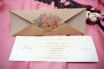 Invitatii nunta alb bej elegante model floral 26.5 x 9.9 cm