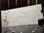Invitatii de nunta caron sidefat floral cu inimioare 24 x 10 cm