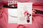 Invitatii botez  cu minnie si baloane colorate 13.5 x 20 cm