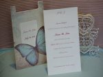 Invitatii nunta model cu fluture bleu 12 x 22 cm