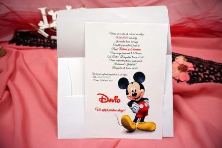 Cum să sărbătorești botezul unui copil 10 concursuri pentru invitati 3 Invitatii botez personalizabile model Mickey Mouse 13.5 x 20 cm