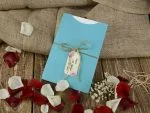 Invitatii nunta plic turcoaz si snur 19.8 x 14 cm
