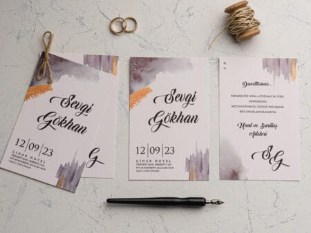 Invitatii nunta din carton gros nuante albastru si portocaliu