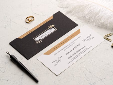 Invitatii nunta eleganta nuanta negru cu maro