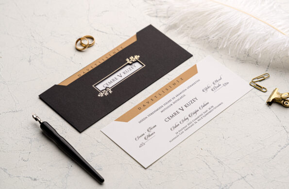 Invitatii nunta eleganta nuanta negru cu maro